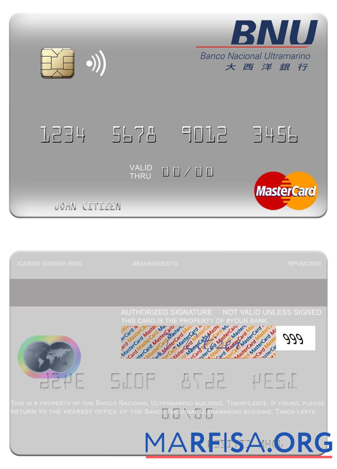 Realistic Timor Leste Banco Nacional Ultramarino building mastercard template